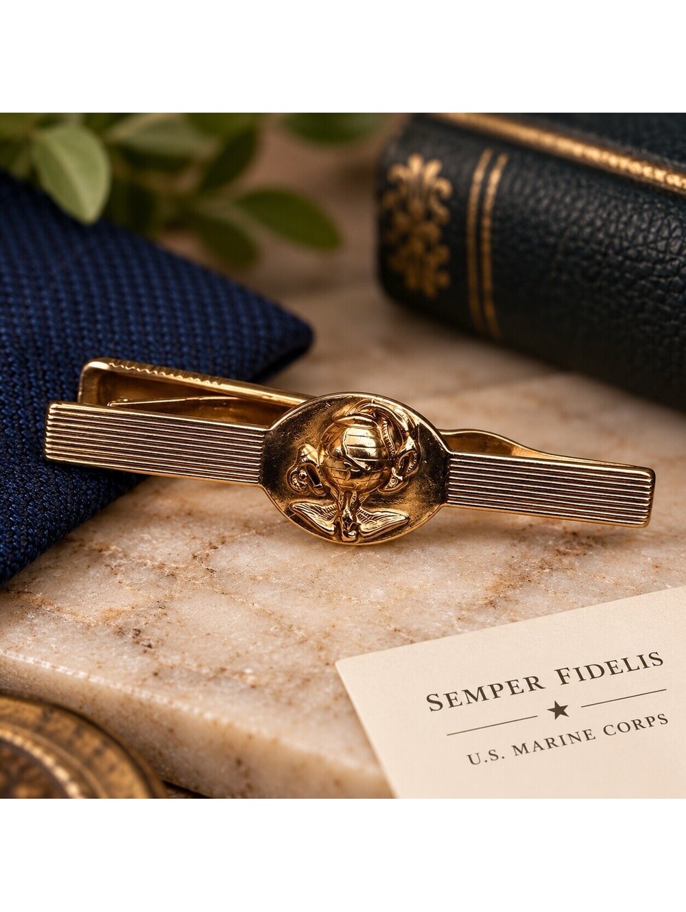 Vintage US Marine Corps EGA Tie Bar Gold Tone EPGI Eagle Globe Anchor USMC